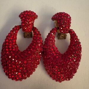 Vintage Bellini Vibrant Red Swarovski crystal drops earrings New/Clip/ Designer